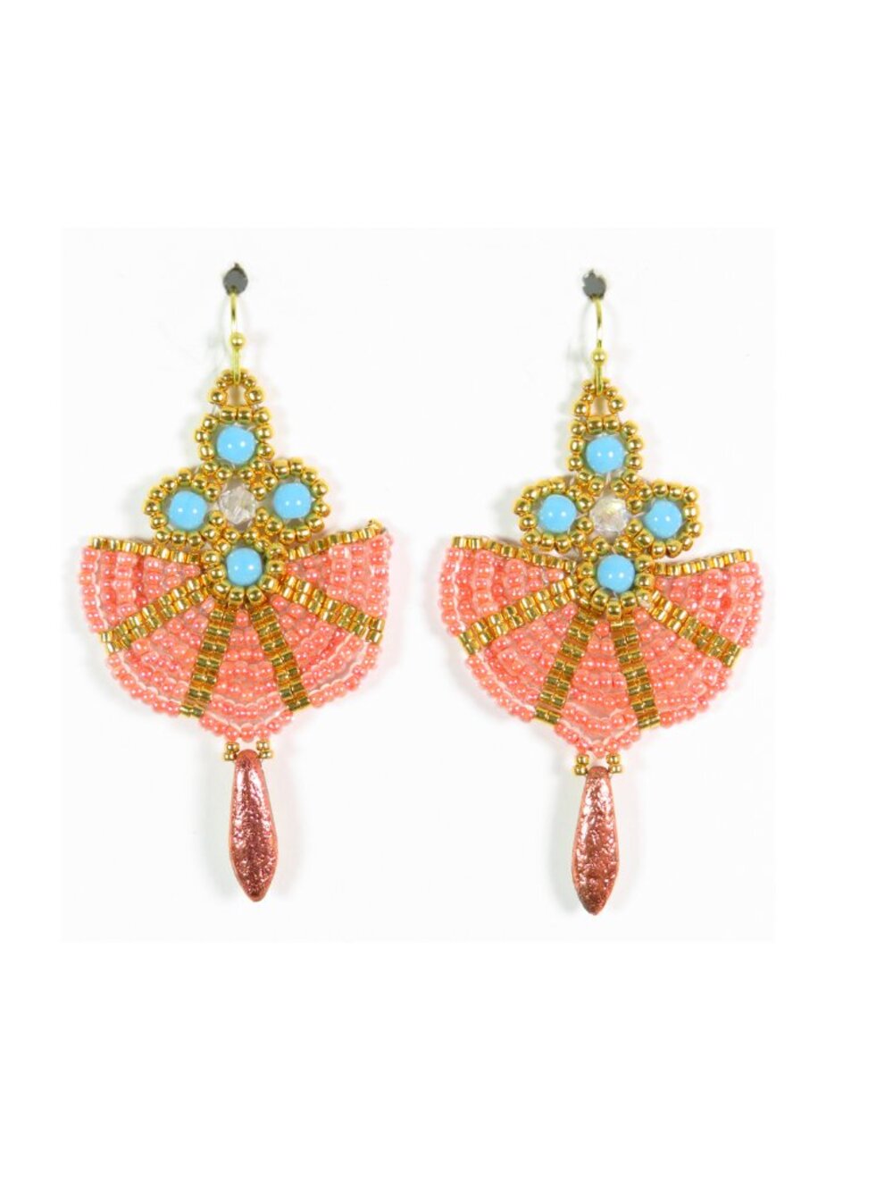 Asian fan style earrings handmade beaded